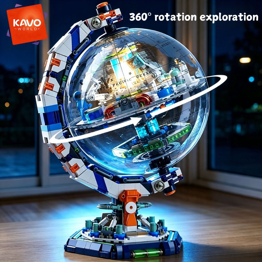 Globe Interactive Light - KAVOWORLD 1793pcs Set Blok Bangunan Stasiun